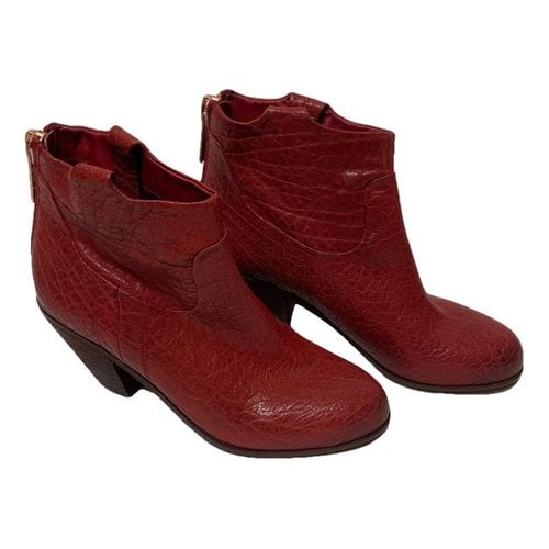 Pre-owned Sam Edelman Leather Ankle Boots In Red