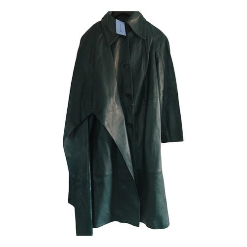 Pre-owned Mugler Leather Trench Coat In Green
