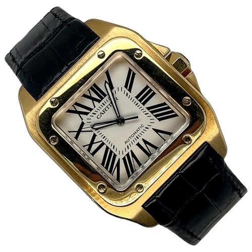 Pre-owned Cartier Santos 100 Xl Yellow Gold Watch