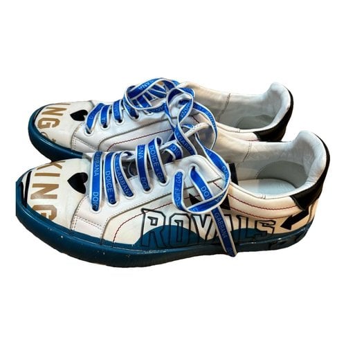 Pre-owned Dolce & Gabbana Super King Leather Low Trainers In Blue