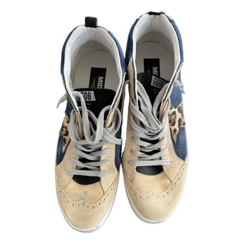 Pre-owned Golden Goose Mid Star High Trainers In Blue