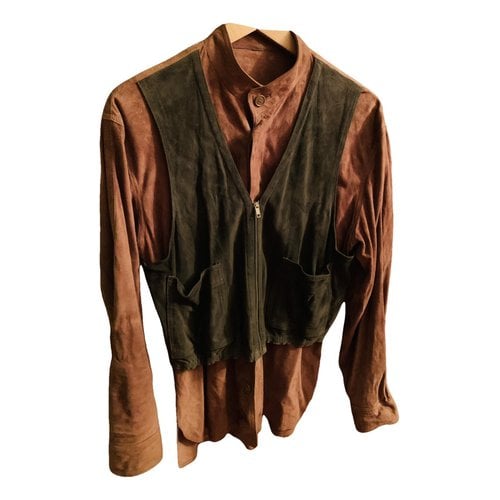 Pre-owned Giorgio Armani Leather Jacket In Camel