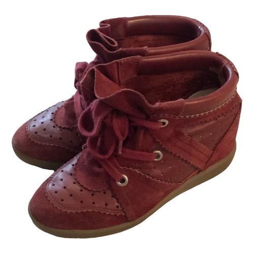 Pre-owned Isabel Marant Bobby Leather Trainers In Burgundy