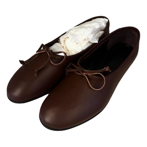 Pre-owned By Far Leather Ballet Flats In Brown