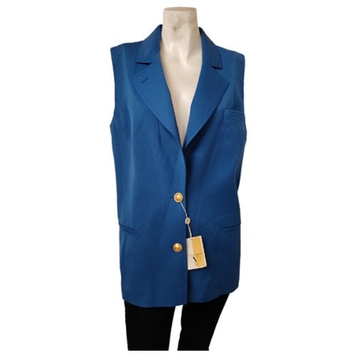 Pre-owned Valentino Wool Cardi Coat In Blue