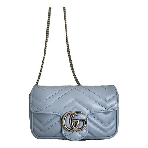 Pre-owned Gucci Marmont Leather Clutch Bag In Blue