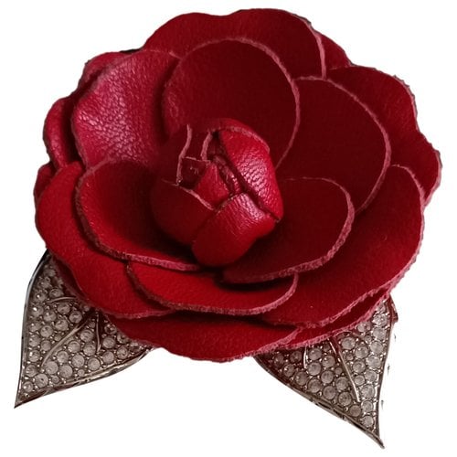 Pre-owned Swarovski Leather Pin & Brooche In Red