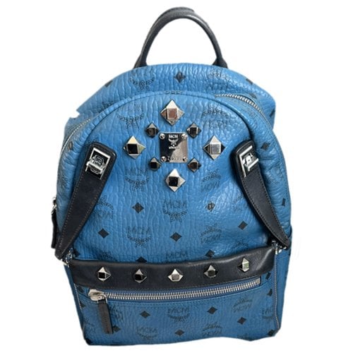 Pre-owned Mcm Stark Leather Backpack In Blue