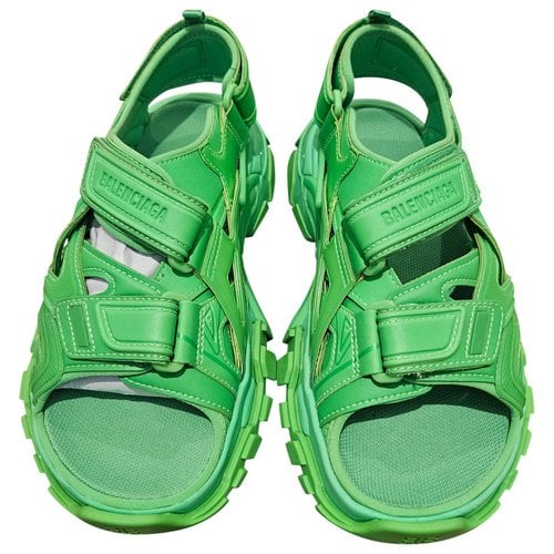 Pre-owned Balenciaga Track Leather Mules In Green