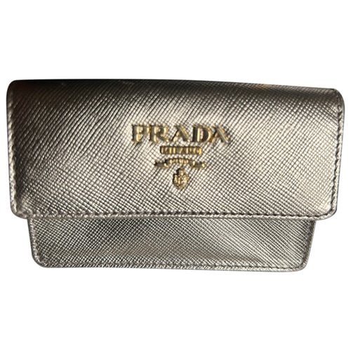 Pre-owned Prada Diagramme Leather Wallet In Gold