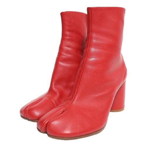 Pre-owned Maison Margiela Tabi Leather Boots In Red
