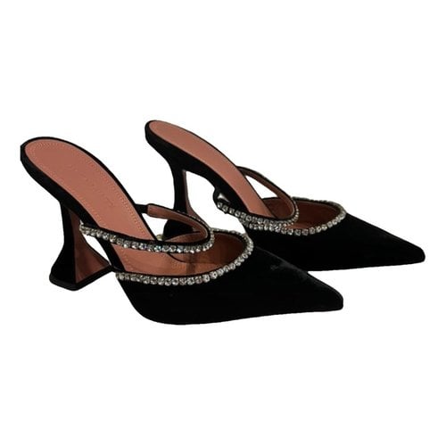 Pre-owned Amina Muaddi Gilda Velvet Sandals In Black