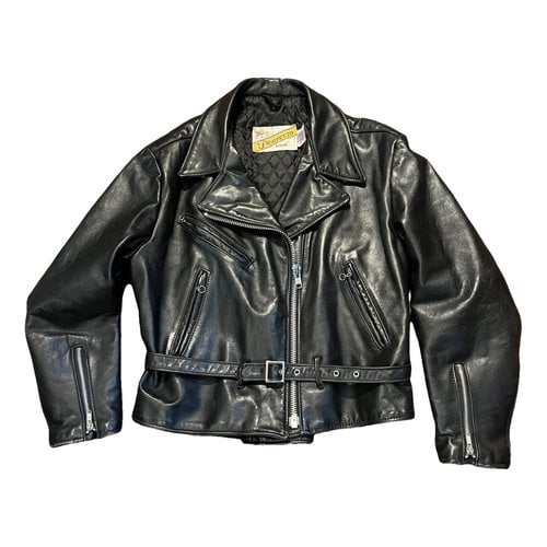 Pre-owned Schott Leather Biker Jacket In Black