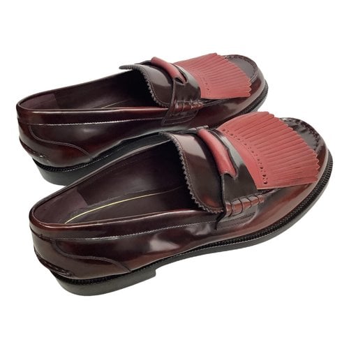 Pre-owned Burberry Leather Flats In Burgundy