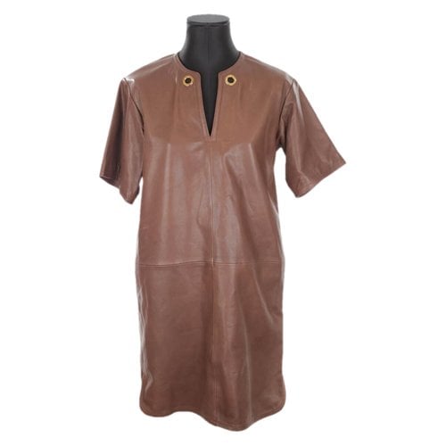 Pre-owned Vanessa Bruno Leather Mini Dress In Brown