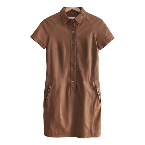 Pre-owned Massimo Dutti Leather Mini Dress In Brown