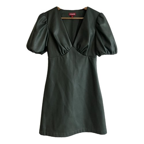 Pre-owned Staud Leather Mini Dress In Green