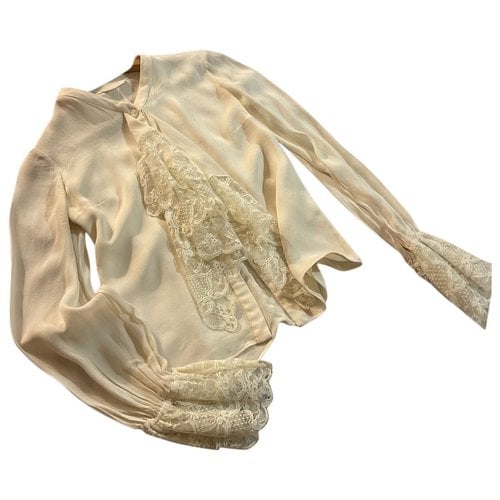 Pre-owned Valentino Vlogo Lace Blouse In Beige