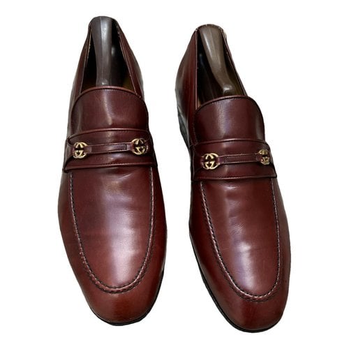 Pre-owned Gucci Leather Flats In Burgundy
