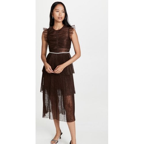 Pre-owned Self-portrait Lace Mid-length Dress In Brown
