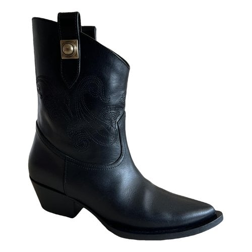 Pre-owned Etro Leather Western Boots In Black