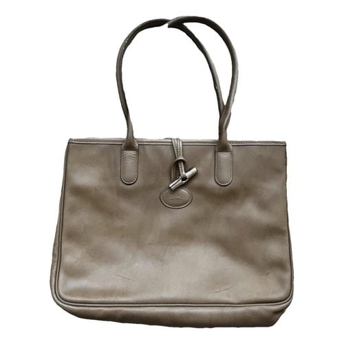Pre-owned Longchamp Roseau Leather Handbag In Beige