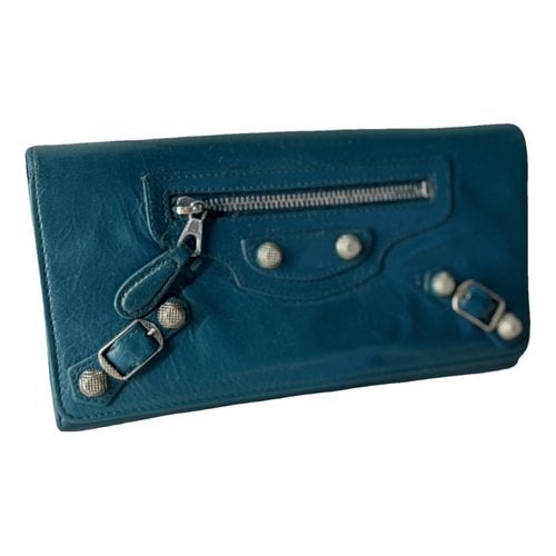 Pre-owned Balenciaga Leather Wallet In Turquoise