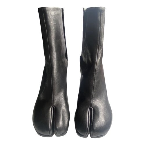 Pre-owned Maison Margiela Tabi Leather Boots In Black