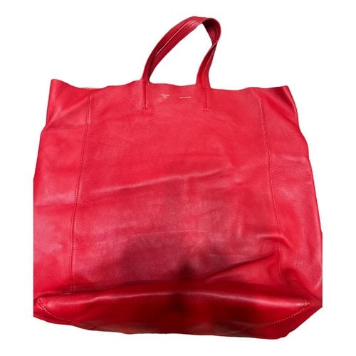Pre-owned Celine Cabas Vertical Leather Tote In Red
