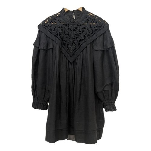 Pre-owned Isabel Marant Galia Linen Mini Dress In Black