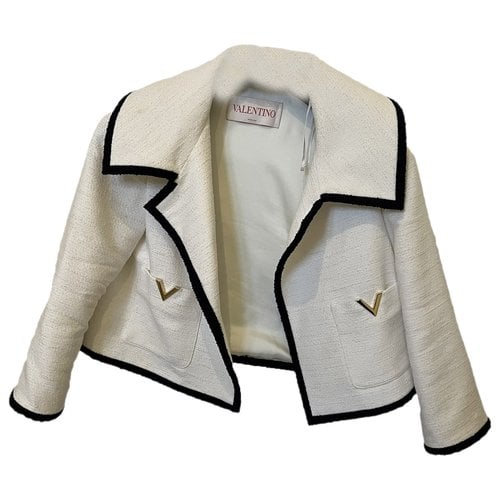 Pre-owned Valentino Tweed Blazer In White