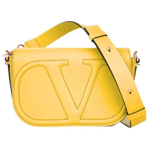 Pre-owned Valentino Garavani Vlogo Leather Crossbody Bag In Yellow