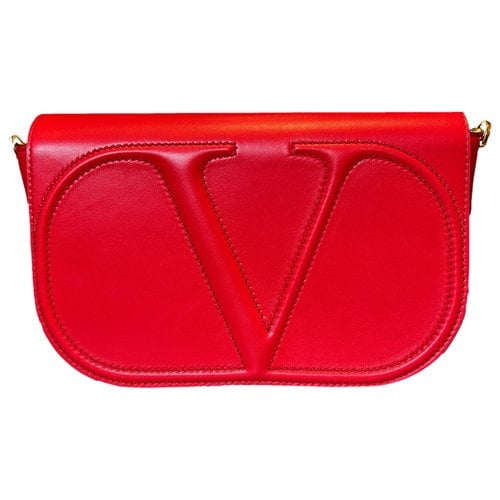 Pre-owned Valentino Garavani Vlogo Leather Crossbody Bag In Red