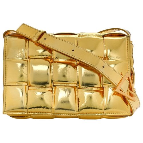 Pre-owned Bottega Veneta Cassette Leather Crossbody Bag In Gold