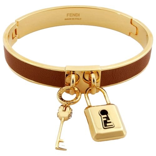 Pre-owned Fendi Ff Leather Bracelet In Gold