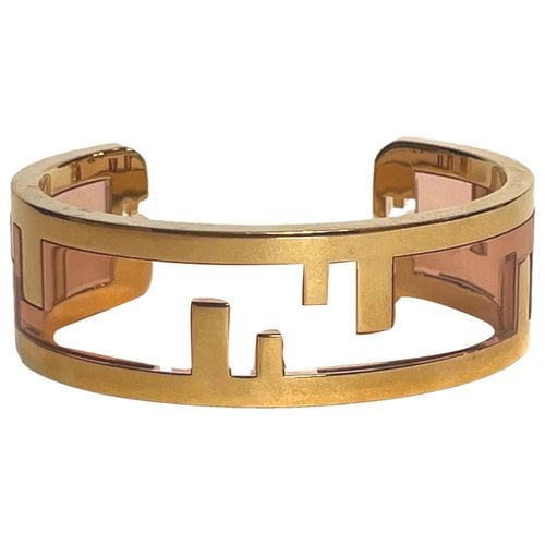 Pre-owned Fendi Ff Leather Bracelet In Gold