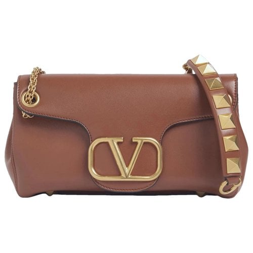 Pre-owned Valentino Garavani Stud Sign Leather Handbag In Brown