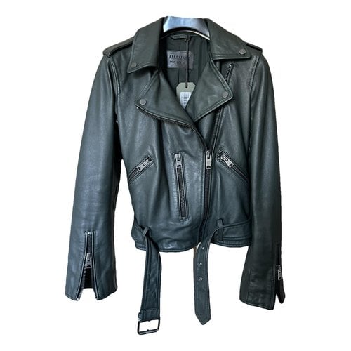 Pre-owned Allsaints Leather Biker Jacket In Green