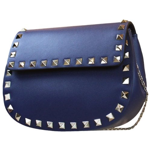 Pre-owned Valentino Garavani Rockstud Leather Crossbody Bag In Blue