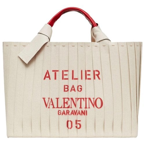 Pre-owned Valentino Garavani Atelier Leather Tote In Beige