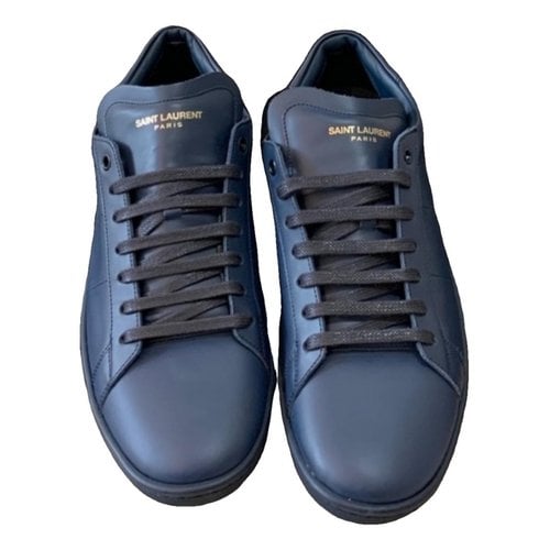 Pre-owned Saint Laurent Court Leather Low Trainers In Blue
