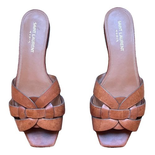 Pre-owned Saint Laurent Tribute Leather Mules In Beige