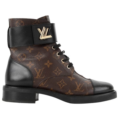 Pre-owned Louis Vuitton Wonderland Cloth Biker Boots In Brown