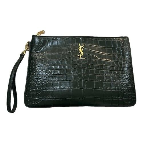Pre-owned Saint Laurent Leather Clutch Bag In Green