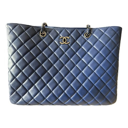Pre-owned Chanel Grand Shopping Leather Tote In Blue