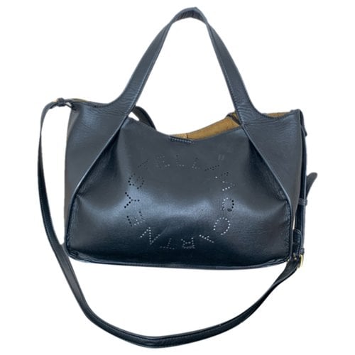 Pre-owned Stella Mccartney Logo Vegan Leather Crossbody Bag In Black
