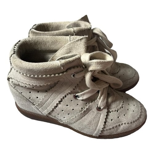 Pre-owned Isabel Marant Bobby Leather Trainers In Ecru