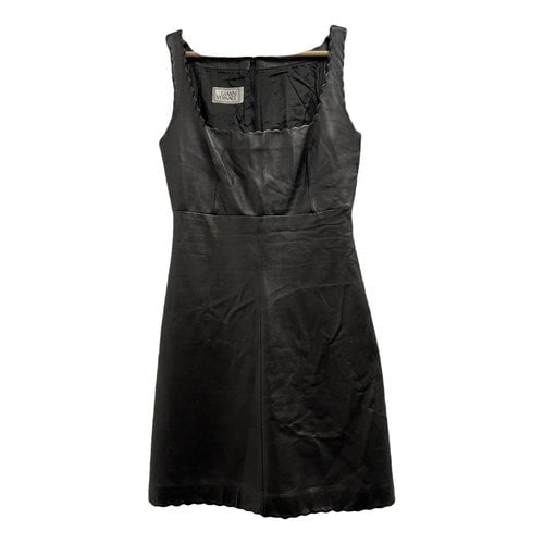 Pre-owned Versace Leather Mini Dress In Black