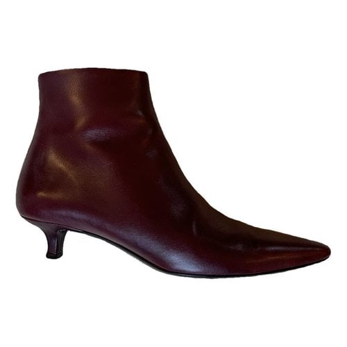 Pre-owned The Row Coco Leather Ankle Boots In Burgundy