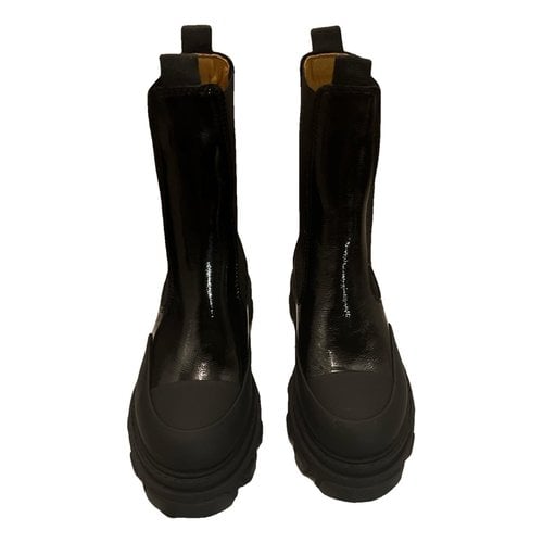 Pre-owned Ganni Patent Leather Boots In Black